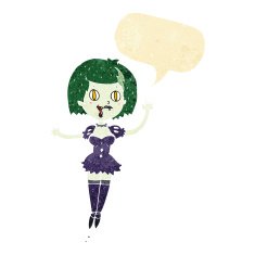 cartoon happy vampire girl with speech bubble N6