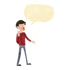 cartoon man asking question with speech bubble N9