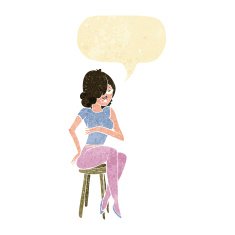 cartoon woman sitting on bar stool with speech bubble N4