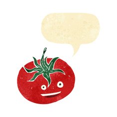 cartoon tomato with speech bubble N2