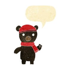 cartoon waving black bear with speech bubble N8