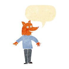 cartoon happy fox man with speech bubble N3