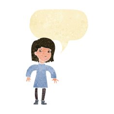 cartoon cautious woman with speech bubble N2