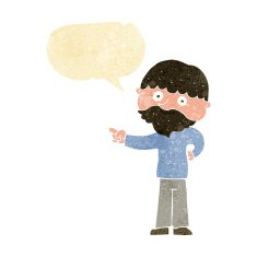 cartoon bearded man pointing with speech bubble N2
