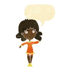 cartoon friendly woman waving with speech bubble N5