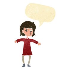 cartoon nervous woman with speech bubble N4