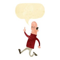 cartoon bald man with idea speech bubble N2