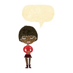cartoon woman waiting patiently with speech bubble