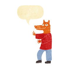 cartoon funny fox man with speech bubble