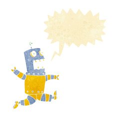 cartoon terrified robot with speech bubble N2