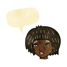 cartoon bored looking woman with speech bubble
