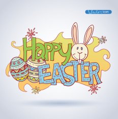 Easter lettering and doodle elements Vector illustration