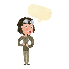 cartoon aviator woman with speech bubble N2