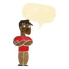 cartoon muscular man with speech bubble