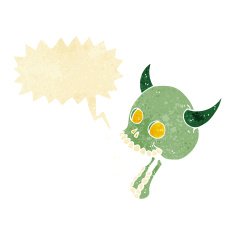cartoon spooky skull with speech bubble N22