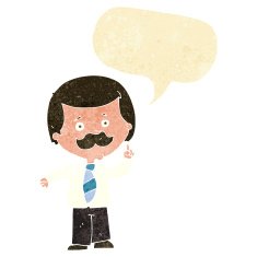 cartoon newsreader man with idea speech bubble N2