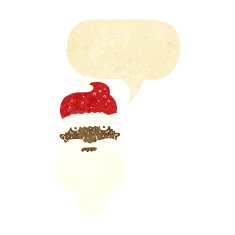cartoon grim santa face with speech bubble