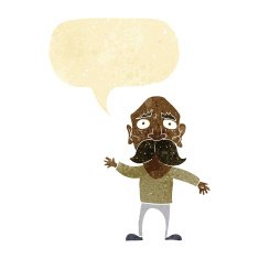 cartoon worried old man with speech bubble N2