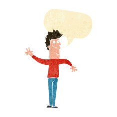 cartoon happy waving man with speech bubble N2