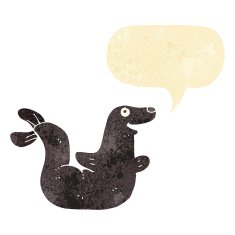 cartoon seal with speech bubble N4