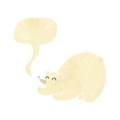 cartoon stretching polar bear with speech bubble