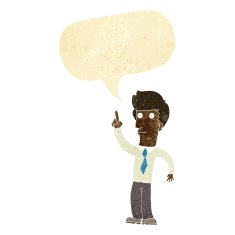 cartoon friendly man with idea speech bubble