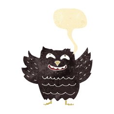 cartoon happy owl with speech bubble N2