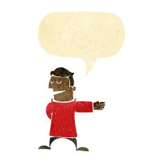 cartoon man gesturing direction with speech bubble
