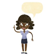 cartoon happy woman with idea speech bubble