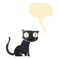 cartoon black cat with speech bubble N3