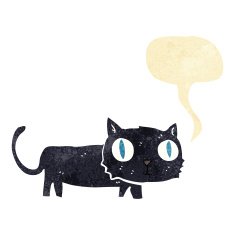 cartoon black cat with speech bubble N4