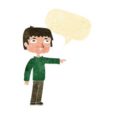 cartoon boy pointing with speech bubble N4
