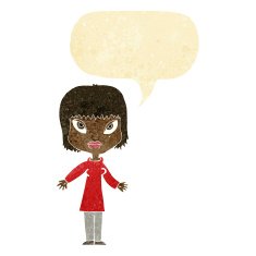 cartoon woman with open arms speech bubble N8