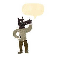 cartoon werewolf with idea speech bubble