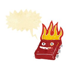 cartoon red hot computer chip with speech bubble