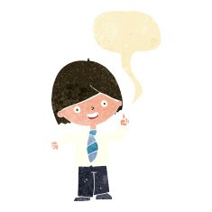 cartoon school boy answering question with speech bubble N7
