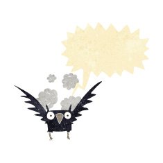 cartoon spooky bird with speech bubble