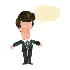 cartoon bored man with speech bubble N8