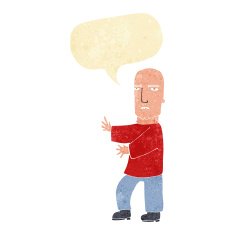 cartoon tough man with speech bubble N3