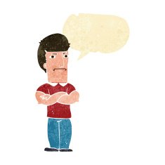 cartoon annoyed man with folded arms speech bubble N3