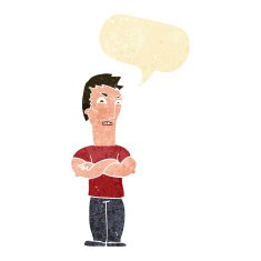 cartoon annoyed man with folded arms speech bubble N4