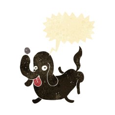 cartoon dog sticking out tongue with speech bubble