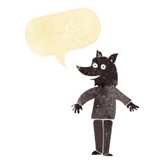 cartoon happy werewolf with speech bubble