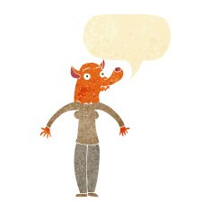 cartoon friendly fox woman with speech bubble