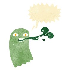 funny cartoon ghost with speech bubble