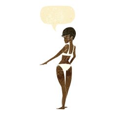 cartoon woman in bikini with speech bubble N7