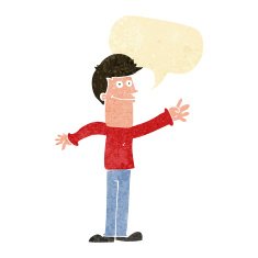 cartoon happy man waving with speech bubble N4
