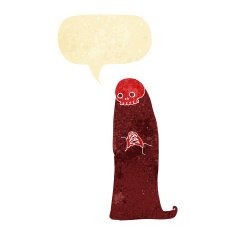 cartoon halloween ghoul with speech bubble