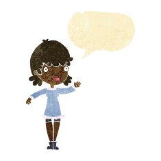 cartoon woman waving with speech bubble N29