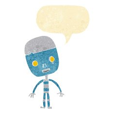 cartoon sad robot with speech bubble N2